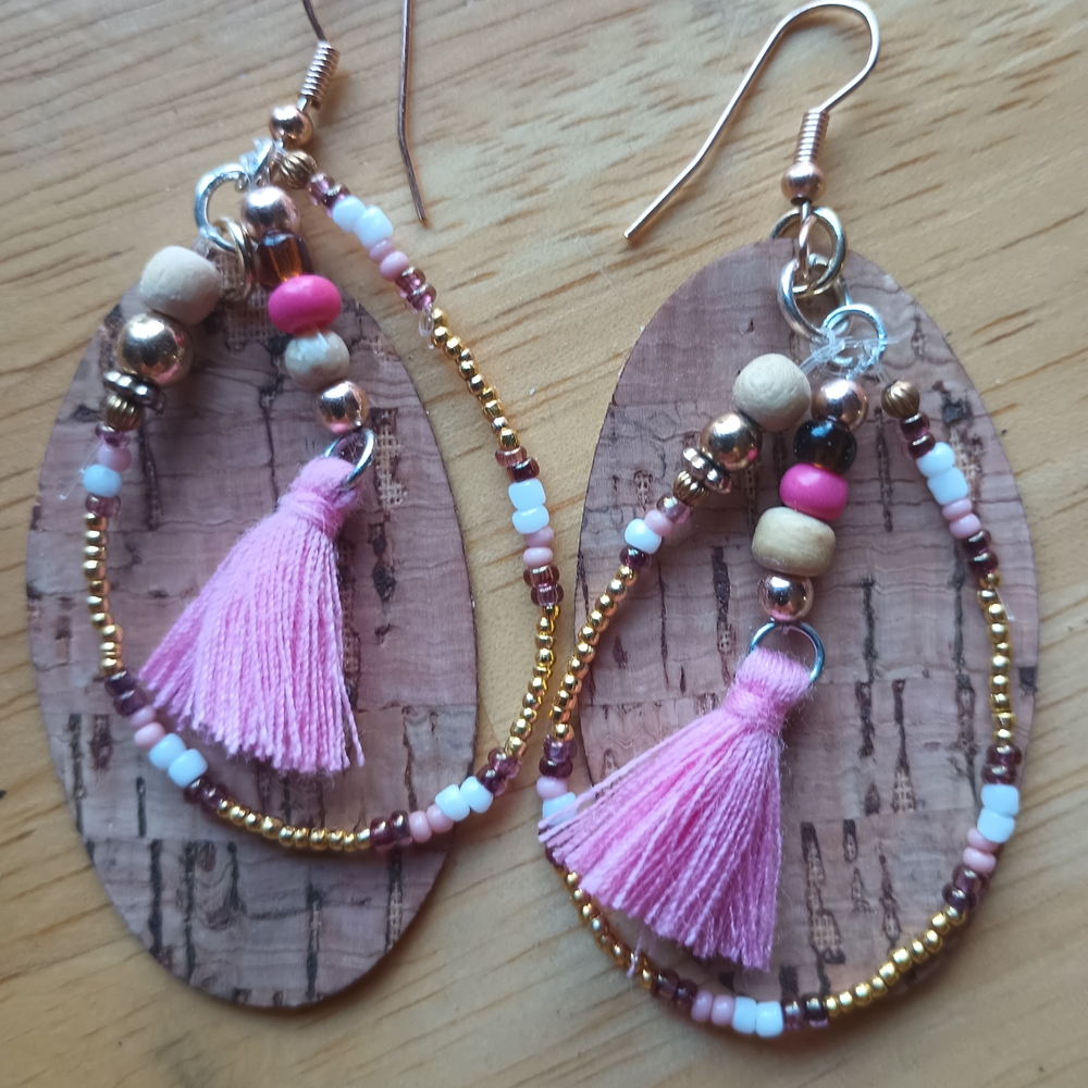 Pink Tassel Beaded Earrings